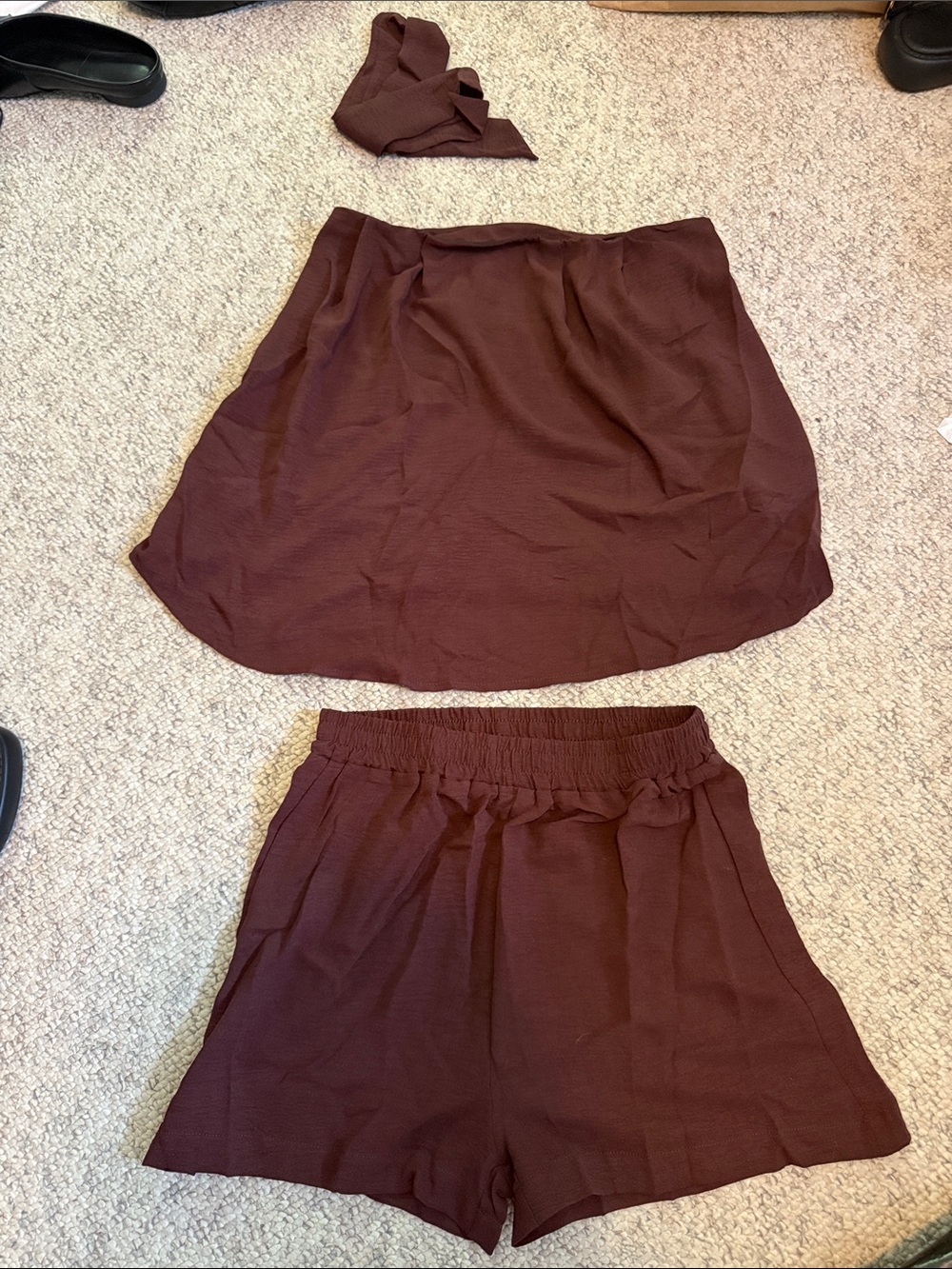 SHEIN Brown Two-Piece Mini Skirt and Elastic Waist Shorts Set